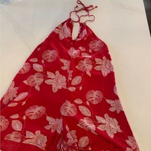Red Floral Halter Romper